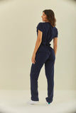 Scrub feminino Julia cor marinho - conjunto blusa e calça cirúrgica, vista de costas