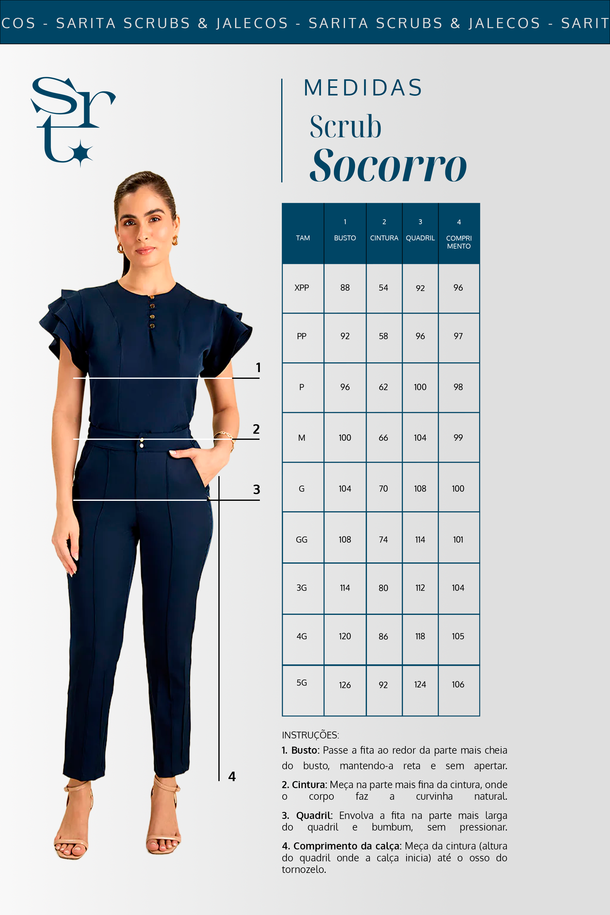 Tabela de medidas do scrub feminino Socorro